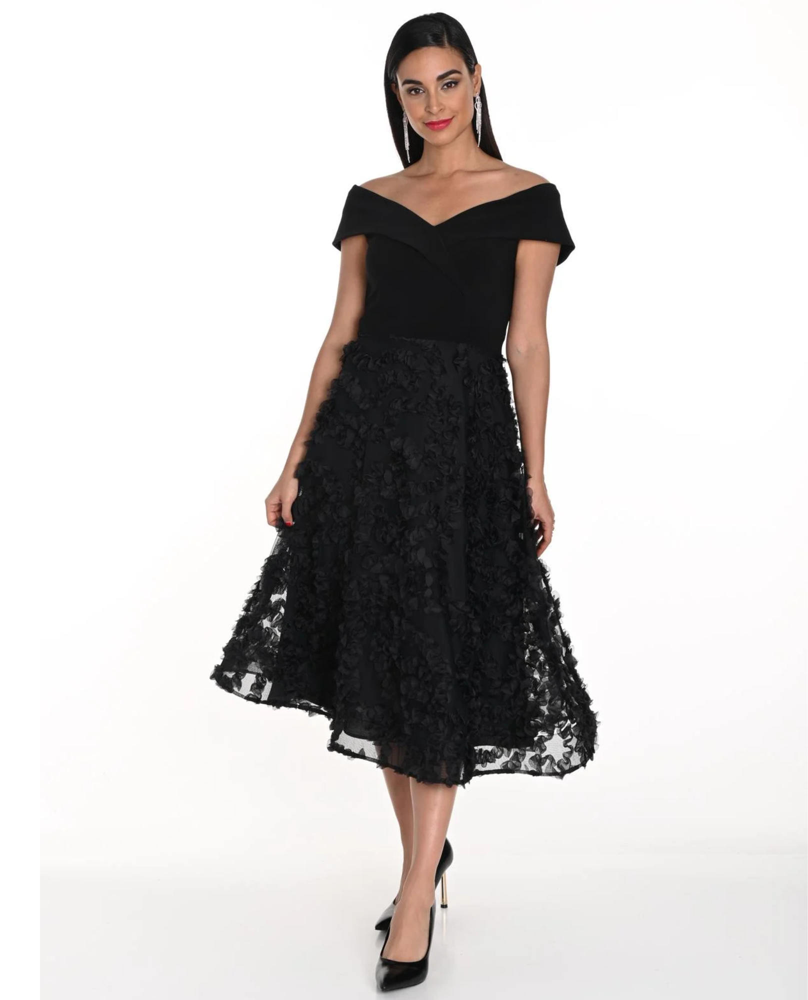 FRANK LYMAN 249420U ABITO IN MAGLIA E CHIFFON CON SPALLE SCOPERTE