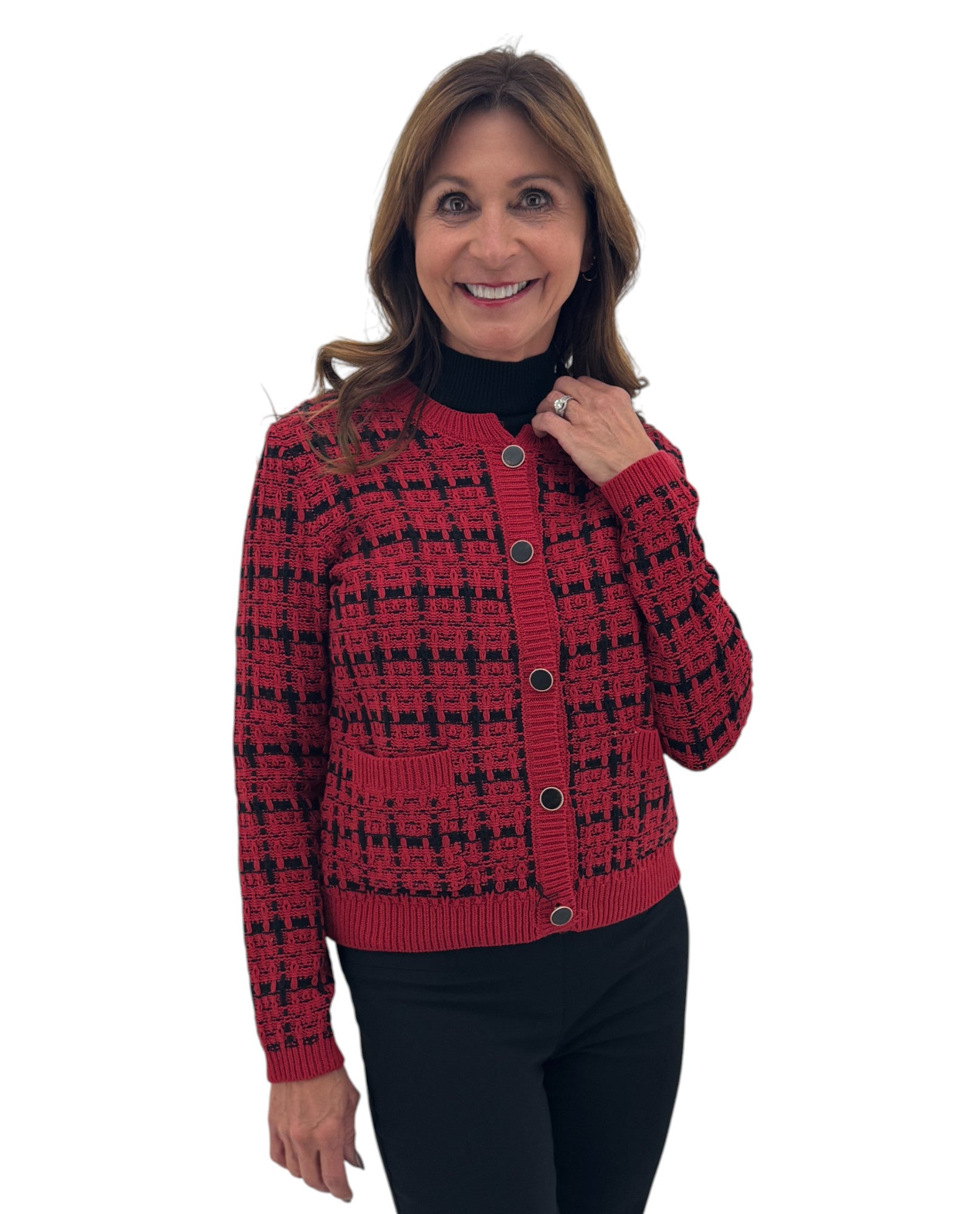 TH-NS1495 MAGLIONE CON BOTTONI IN MAGLIA A GRIGLIA