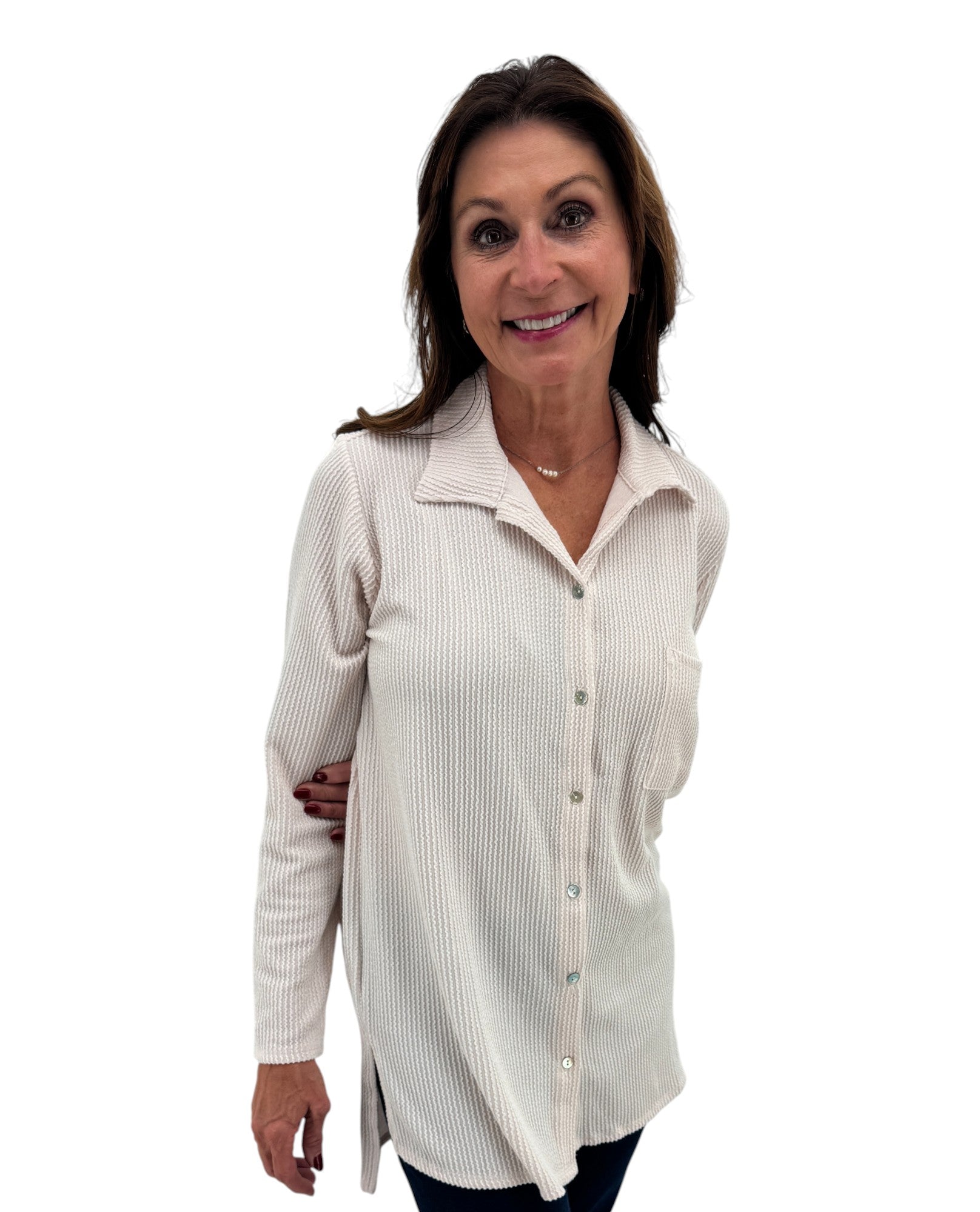 TH-T1523 TOP A COSTINE CON TASCA FRONTALE E BOTTONI L/S